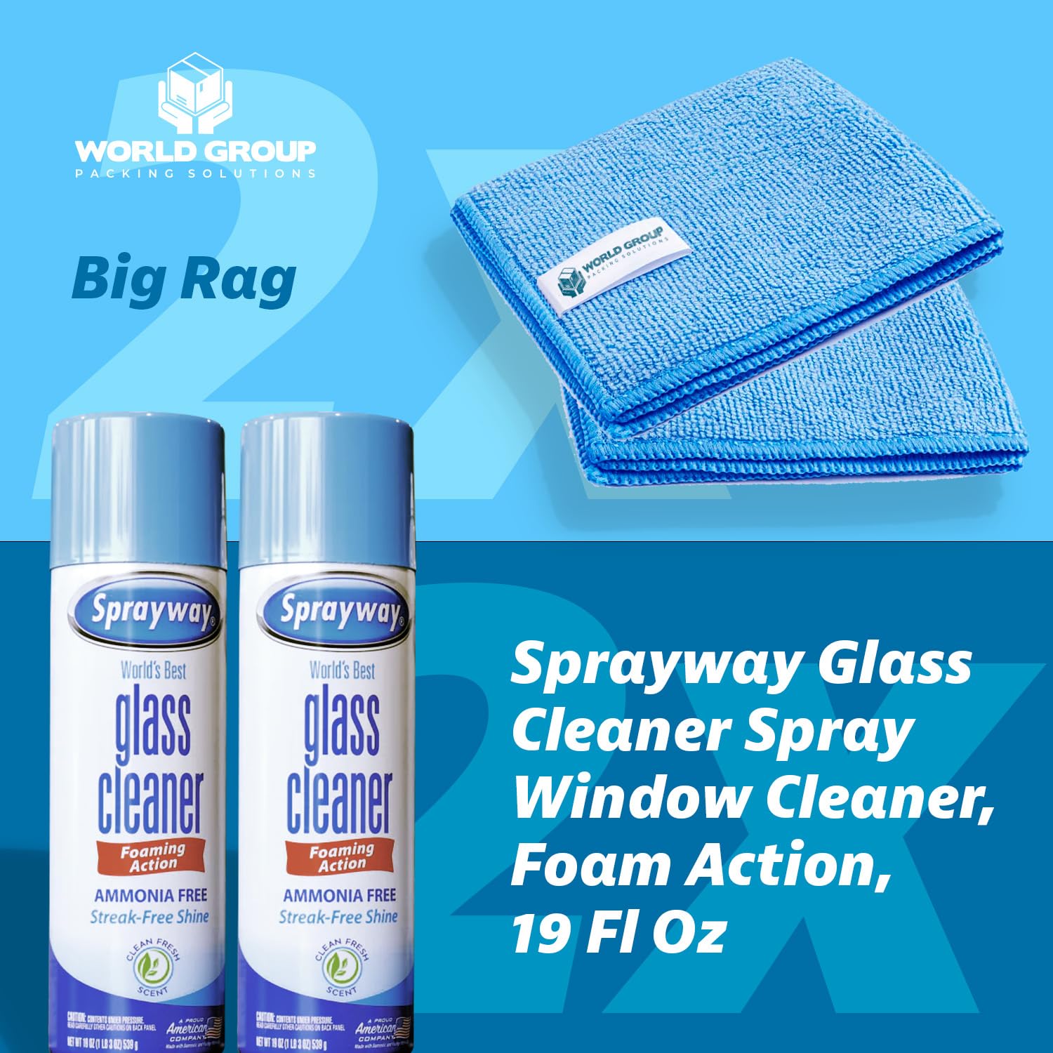 Glass Cleaner Foam, Foaming Action &amp; Spray, 19oz - 2 Pack