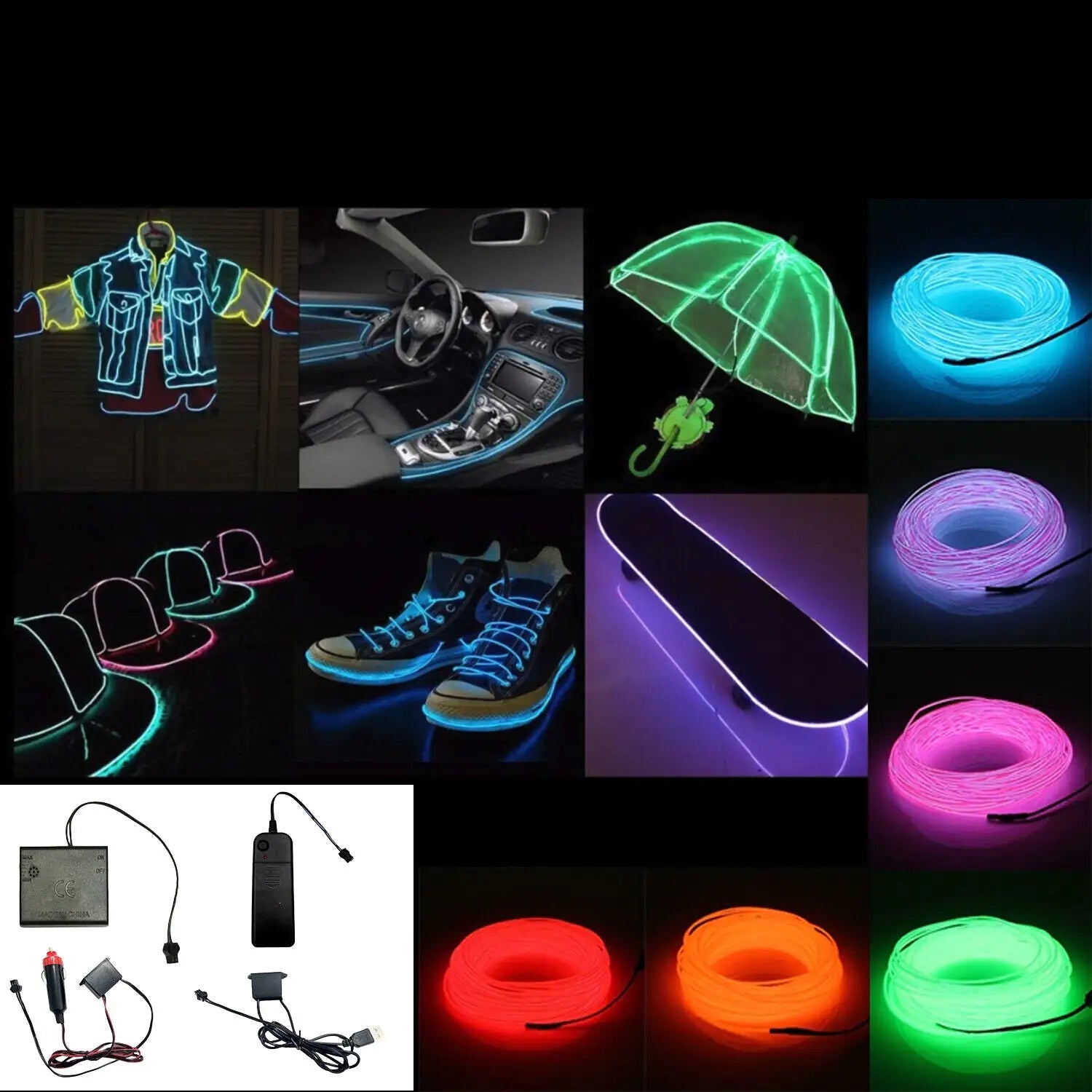 Neon LED EL Wire – Flexible Glow Strip for Cars &amp;amp; Home Decor